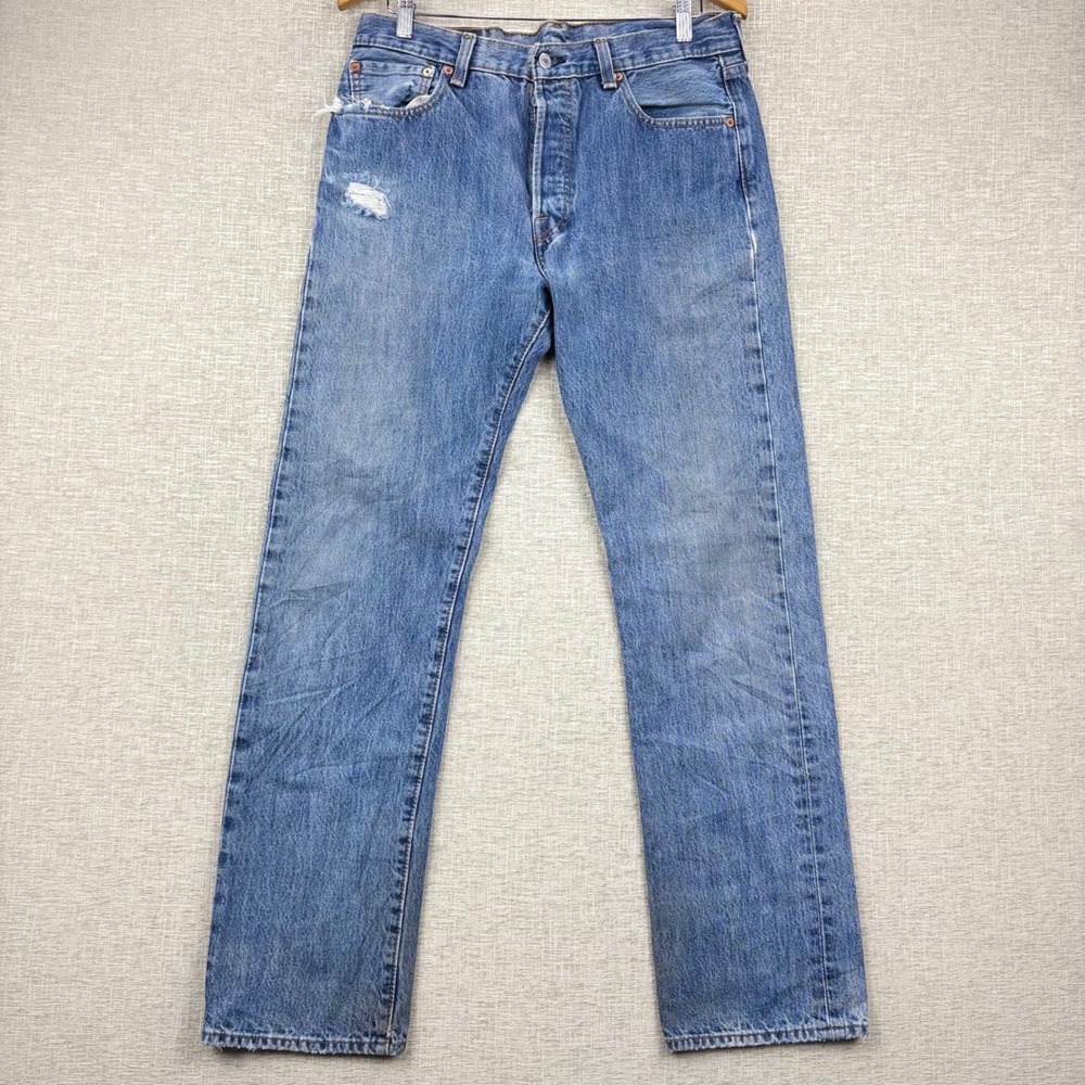 Vintage Levis 501 Mens 34x34 Distressed Jeans Thigh Faded Skate Denim